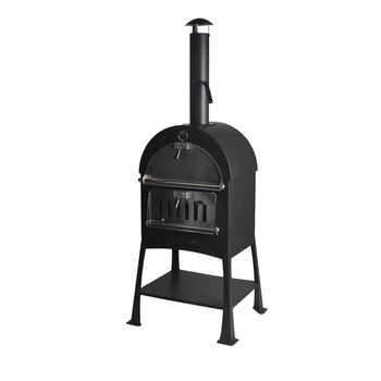 Внутренняя и наружная черная маленькая печь для выпечки пиццы на дровах с дымоходом