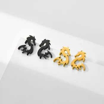 Геометрический рисунок Лошади-дракона для женщин, модные украшения, золотые, серебряные серьги-гвоздики из нержавеющей стали, Трендовые подарки Оптом