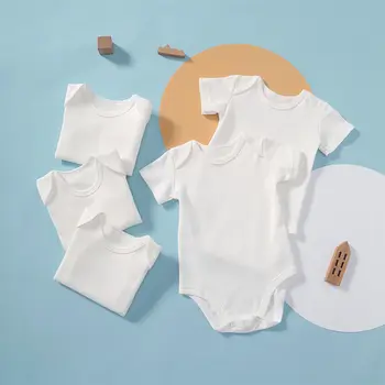 Детская одежда из 100% хлопка, комбинезон для девочек, Летнее Белое боди с коротким рукавом для мальчиков, одежда для новорожденных, 3-5 шт. /компл., детские пижамы