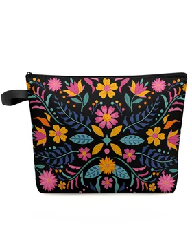 Дорожная косметичка с мексиканским рисунком и цветком большой емкости, портативная сумка для хранения макияжа, женский водонепроницаемый пенал