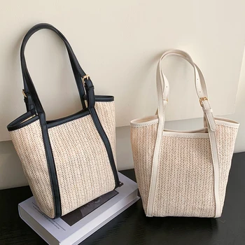 Женская маленькая сумка подмышками, плетеная из соломы, кожаная сумка на ремне, стильная простая дизайнерская сумка с кошельком-портмоне