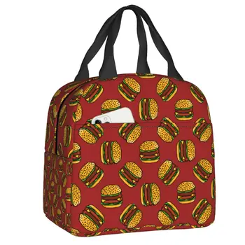 Женская сумка для ланча с рисунком гамбургера, термоохладитель, кассы для бенто, для пикника и путешествий