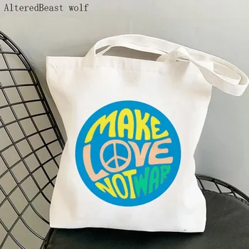 Женская сумка для покупок, сумка с принтом Make love, сумка для покупок в стиле харадзюку, холщовая сумка для покупок, женская сумка-тоут, женская сумка через плечо