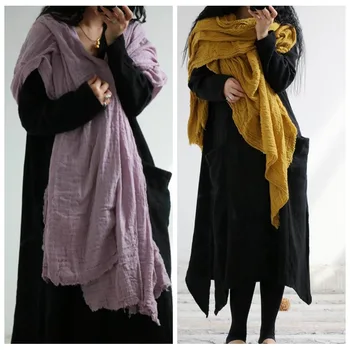 Женские шарфы из хлопка и льна с морщинами, свободные обертывания, однотонный винтажный шарф, женские шарфы 2020 года