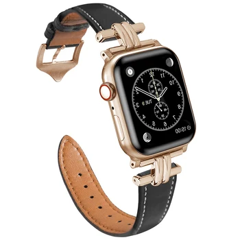 Женский кожаный тонкий ремешок для Apple Watch 41 мм 45 мм 40 мм для iWatch серии 8 7 SE модный браслет с пряжкой на запястье