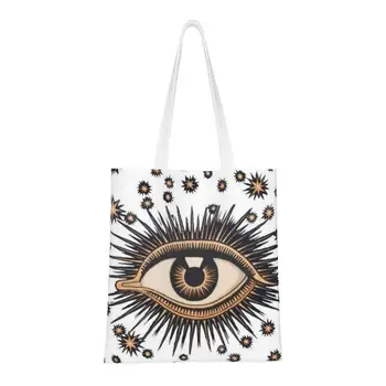 Забавные винтажные сумки для покупок Mystic Eye, перерабатывающие Духовный амулет, холщовая сумка для покупок через плечо
