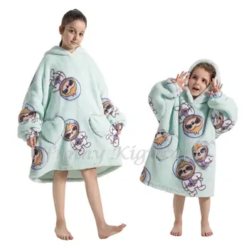 Зимние повседневные фланелевые толстовки с плюшевым начесом для мальчиков и девочек, детские мягкие длинные свитшоты, супер теплая одежда для детей, детское одеяло