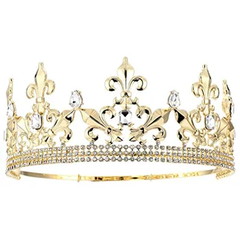 Золотая королевская корона для мужчин, регулируемая императорская средневековая корона на день рождения, короли выпускного вечера.