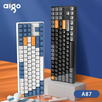 Игровая механическая клавиатура Aigo A87 2.4 G Беспроводной USB Type-c Проводной Синий переключатель 89 клавиш с горячей заменой, перезаряжаемая геймерская клавиатура