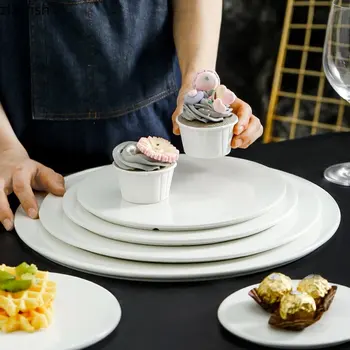 Керамическая Десертная Тарелка Ресторанная Плоская Тарелка для стейка, Тарелки для тортов, Тарелки для Дим-Самов, Тарелки для суши, Бытовая Однотонная Посуда
