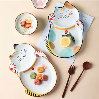 Керамические тарелки с рисунком Счастливого кота в японском стиле, креативная столовая посуда, Мультяшные наборы тарелок, Прекрасная посуда для кухни, Фарфор, НОВИНКА
