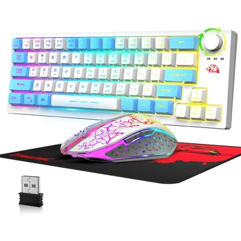 Комбинированная Беспроводная игровая клавиатура и мышь, 12-Дюймовая RGB-подсветка с Поворотной ручкой, Долговечная Аккумуляторная батарея емкостью 4000 ман-Key Rollove