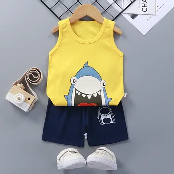 Комплект детской одежды из 2 предметов, хлопчатобумажные топы без рукавов и шорты, штаны, летняя одежда для малышей от 0 до 5 лет