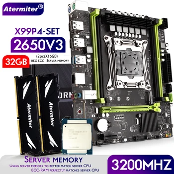 Комплект материнской платы Atermiter X99 - P4 с процессором Xeon E5 2650 V3 LGA 2011-3 2шт X 16 ГБ = 32 ГБ 3200 МГц оперативной памяти DDR4 REG ECC