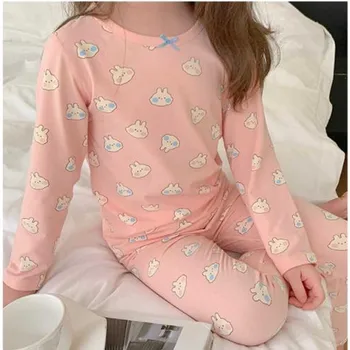 Комплект пижам для маленьких девочек, Детский повседневный комплект нижнего белья с полным принтом, осень-зима 2022, Детская утепленная одежда для сна