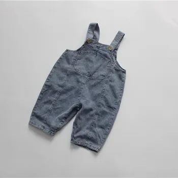 Корейский Стиль 2021 года, Летние джинсовые брюки на бретельках для маленьких мальчиков, Свободные Повседневные Детские Однотонные комбинезоны
