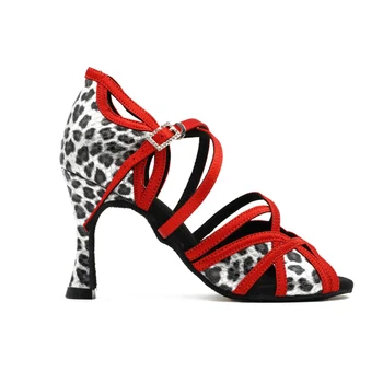Красные леопардовые туфли для латиноамериканских танцев, женские туфли для бальных танцев на высоком каблуке, Мягкие вечерние / свадебные танцевальные сандалии на заказ