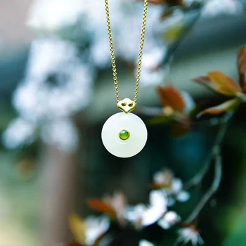 Круглое ожерелье из натурального хотанского нефрита в китайском стиле в стиле ретро, легкие роскошные элегантные новые зимние женские серебряные украшения