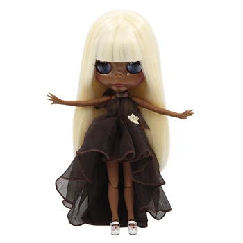 Кукла ICY DBS Blyth с очень темной кожей, черным глянцевым лицом, золотистыми прямыми волосами. № BL340