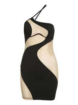 Летнее сетчатое лоскутное прозрачное облегающее сексуальное платье для женщин 2022, клубные пляжные мини-платья с эффектом пуш-ап на косточках.