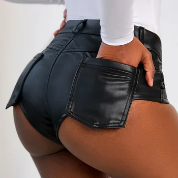 Мини-шорты Aniow Stretch из искусственной кожи, сексуальные облегающие короткие брюки с высокой талией для женщин, уличная клубная одежда, Лето 2023, черные шорты