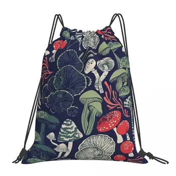 Мистические грибы, темно-синий фон, Шалфей, Грибы, Лесные кавайные сумки, Обувь для покупок, подростковый портативный рюкзак