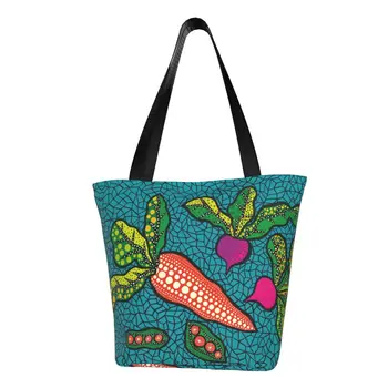 Многоразовая хозяйственная сумка Yayoi Kusama Carrot Art, женская холщовая сумка через плечо, прочные сумки для покупок в горошек