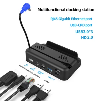 Многофункциональная док-станция 6 в 1 RJ45 Gigabit Ethernet, игровая консоль, док-станция для телевизора, 3 порта USB 3.0, видео конвертер для Steam Deck