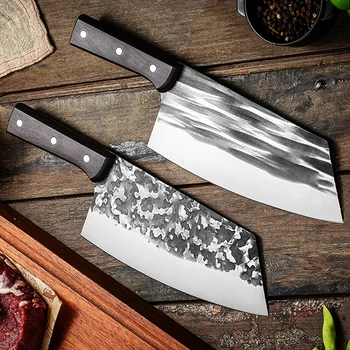Мясницкий нож, Высокоуглеродистый нож шеф-повара, кухонные ножи ручной ковки, Овощерезка, нож для нарезки мяса, отбивная с деревянной ручкой