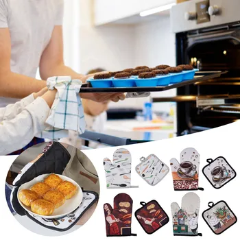 Наборы прихваток для микроволновой печи и прихваткодержателей с креативным рисунком, Кухонные гаджеты, Нескользящие термостойкие перчатки для барбекю, принадлежности для выпечки