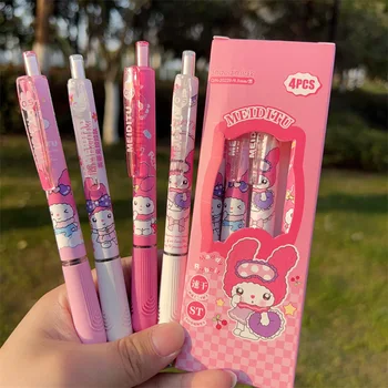 Нажимные ручки Lovely Melody, ручки с гелевыми чернилами, карбоновые ручки розовой серии, черные ручки для студентов, милые обучающие подарки, ручки Kawaii