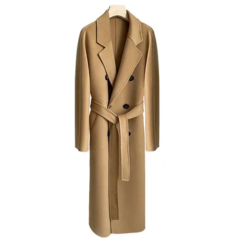 Новое весеннее модное кашемировое пальто 2021 года, женское пальто из натуральной шерсти, длинный толстый теплый тренч, женский S8752