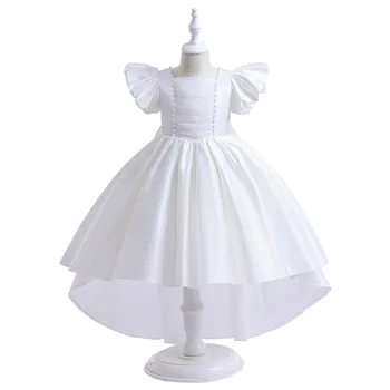Новое платье для девочек, платье с пышными рукавами и шлейфом, детское платье для фортепиано с цветочным рисунком