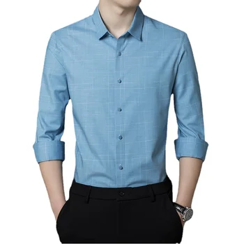 Новое поступление Весенней мужской моды Suepr, Большая повседневная рубашка с длинным рукавом в клетку с квадратным вырезом и полосками, большие размеры S-6XL 7XL 8XL