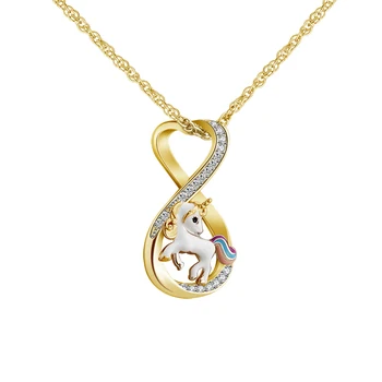 Новое роскошное Женское Хрустальное ожерелье с подвеской в виде Единорога Love 8 В форме Пегаса, Женское ювелирное ожерелье с микрошиповками, подарок для женщин