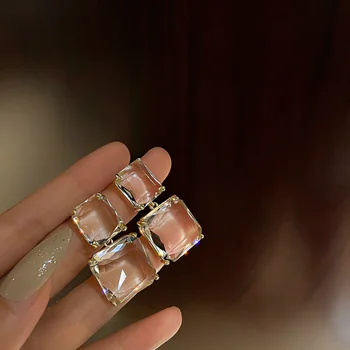 Новые изысканные серьги-капли с прозрачной геометрией для женщин, двойные квадратные серьги из белого прозрачного стекла, модные украшения в подарок
