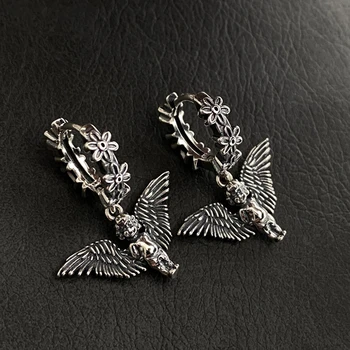 Новый креативный дизайн, Серьги в виде Крыльев Ангела Тайского серебряного цвета, подарок для украшения ушей в стиле панк