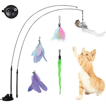 НОВЫЙ набор палочек-тизеров для кошек с присосками, колокольчиками, перьями и кисточками, игрушечная кошачья палочка, зоотовары для снятия скуки