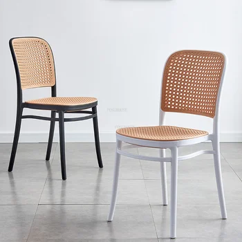 Обеденные стулья из ротанга в скандинавском стиле, Простая спинка, современный обеденный стул на открытом воздухе, бытовая мебель для ресторана, кафе, кухни Cadeira