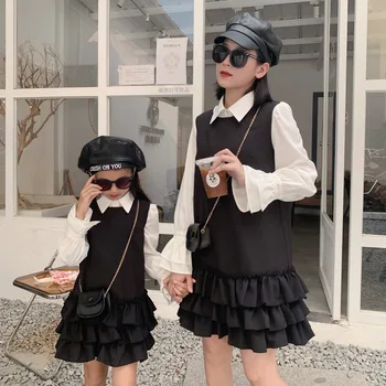 Одежда для родителей и детей, Новый комплект черного кружевного платья для мамы и женщин, одинаковая одежда для мамы и дочки, одежда для маленьких девочек