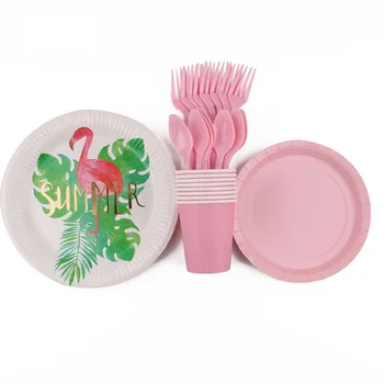 Одноразовая посуда в стиле фламинго, Гавайский пляж, украшение для дня рождения в тропиках, Летняя вечеринка у бассейна, Свадебные принадлежности