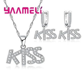 Ожерелье и серьги из стерлингового серебра 925 пробы, горячая Распродажа, Страстный стиль, с выгравированным текстом поцелуя, назначение для свадебной девушки