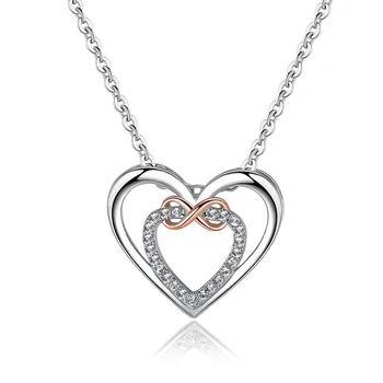 Ожерелье с бесконечным сердцем, двухцветное ожерелье с подвеской из розового золота 8-образной формы для женщин