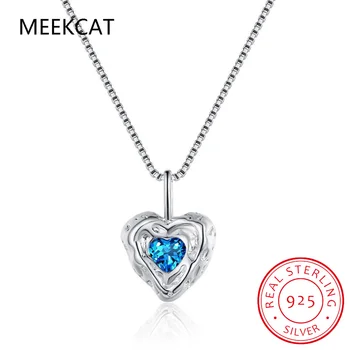 Ожерелье с подвеской в виде сердца из стерлингового серебра 925 пробы, ожерелья из голубого прозрачного хрусталя для женщин, серебряные ювелирные изделия в подарок BSN252