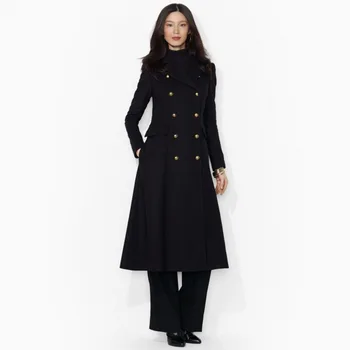 Осенне-зимнее женское пальто с модным отворотом, Двубортная облегающая юбка, шерстяное пальто с подолом, длинное женское пальто