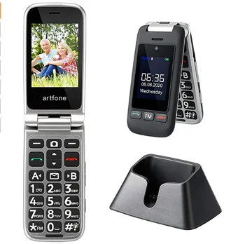 Откидной телефон для пожилых Artfone C10, двойной ЖК-дисплей, две SIM-карты, большая резиновая клавиатура для пожилых людей, аккумулятор 1000 мАч, мобильный телефон SOS FM с одной клавишей