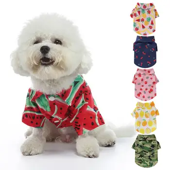 Ошейник с лацканами для собак, Мягкая Удобная застежка на пуговицы, рубашка для домашних животных, Хлопковый Летний пуловер с рисунком вишни для домашних собак, Повседневная одежда