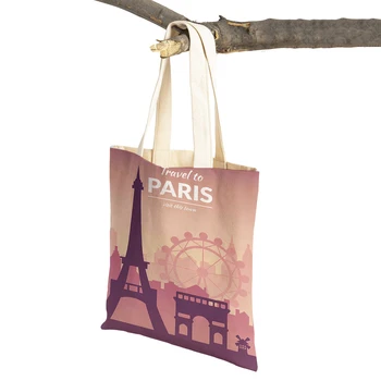 Париж, Берлин, Барселона, Дорожная женская сумка для покупок, сумка с двойным принтом, Многоразовые складные Модные повседневные женские сумки для покупок