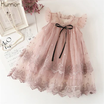 Платье Humor Bear для девочек с летящими рукавами, летнее газовое пушистое платье принцессы с вышивкой, милая детская одежда для малышей