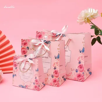 подарочный пакет из розовой Крафт-бумаги 10шт, Переносная сумка для покупок, Коробки для конфет на свадьбу, День рождения, вечеринку
